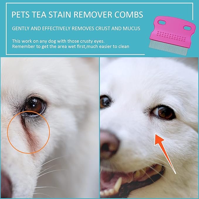 6 Pieces Pet Lice Combs Dog Grooming Flea Cat Tear Stain Comb for Removal Dandruff, Hair Stain, Nit(White, Yellow, Green, Purple, Orange, Dark Blue)-PurrikoPets