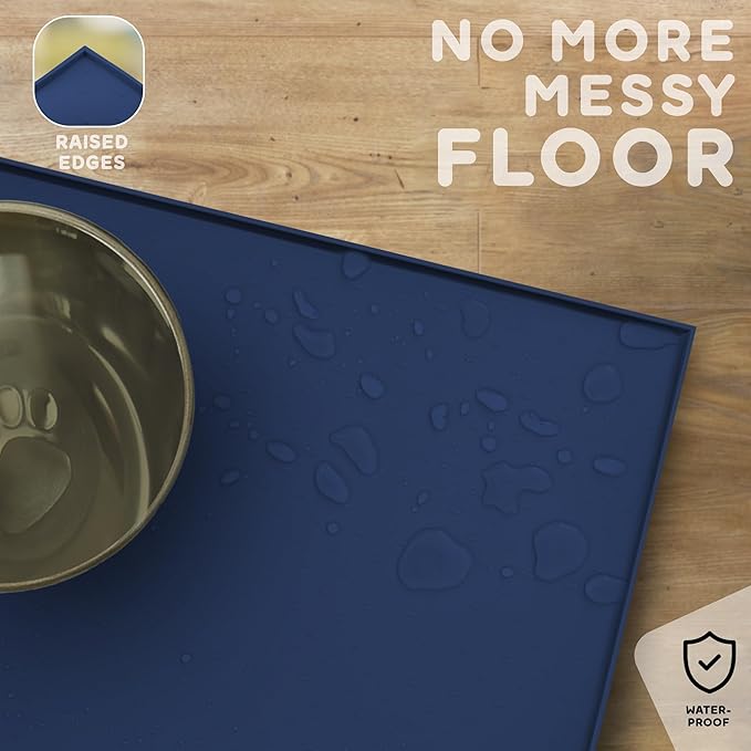 Dog Food Mat - 28x18” Large Silicone Stove Top Protector, Silicone Pet Feeding Mat, Raised Edges Dog Mat for Food and Water Prevent Spill, Waterproof Cat Placemats Protect Floors, Easy Clean Bowl-PurrikoPets