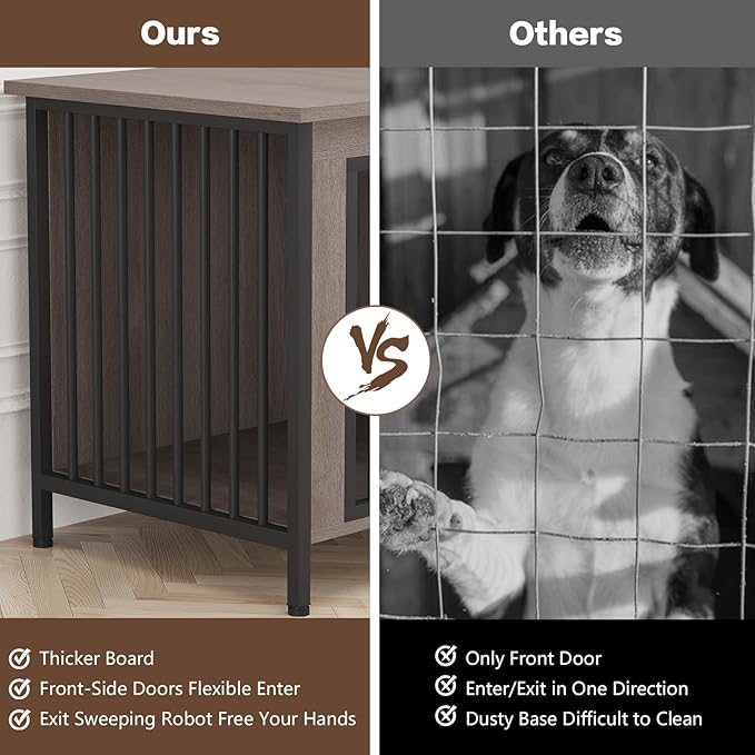 EasyCom 39.96" XL Wooden Large Dog Crate Furniture for Medium and Large Breed, Chew-Resistant Dog Kennel Furniture Indoor with 2 Doors and 3.94" Raised Feet, as TV Stand, End Table, Crate Table-PurrikoPets