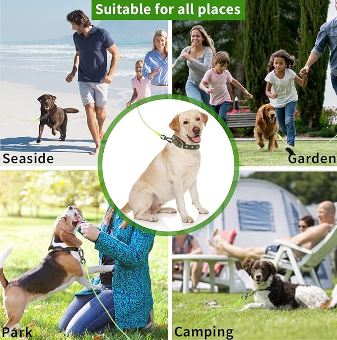 Dog tie Out Cable, 10/20/25/30/50/70/100 feet, Suitable for Dogs up to 350 pounds, Dog Cable with Swivel Buckle, Lightweight, Non-Winding, for Outdoor Camping, Yard Dog Cable (Green, 10FT)-PurrikoPets