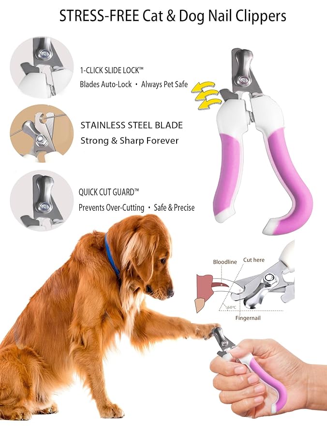 6ps Dog Cat Brush Grooming Kitf, Dog Cat Brushes, Bath Brush, Dematting Rake and Comb, Nail Clipper, Nail File, Flea Comb (Pink 6 Kits)-PurrikoPets