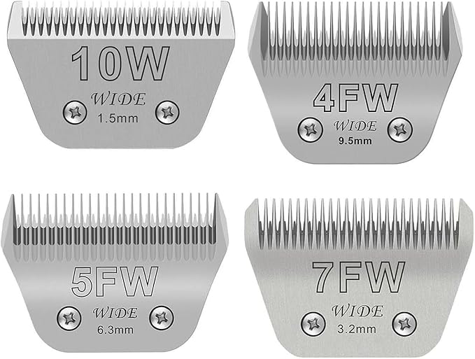 4PCS Wide Blades for Dog Grooming Blades Compatible with Andis,Oster A5,Wahl km10 Dog Clippers Stainless Steel Blades for Animal Dog,Cat,Horse,Silver Size: #10W+30W+5FW+7FW-PurrikoPets