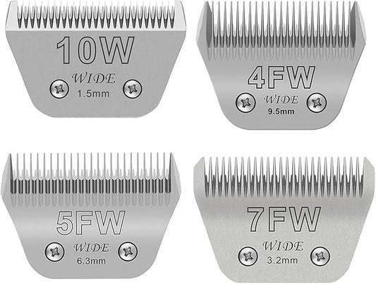 4PCS Wide Blades for Dog Grooming Blades Compatible with Andis,Oster A5,Wahl km10 Dog Clippers Stainless Steel Blades for Animal Dog,Cat,Horse,Silver Size: #10W+30W+5FW+7FW-PurrikoPets