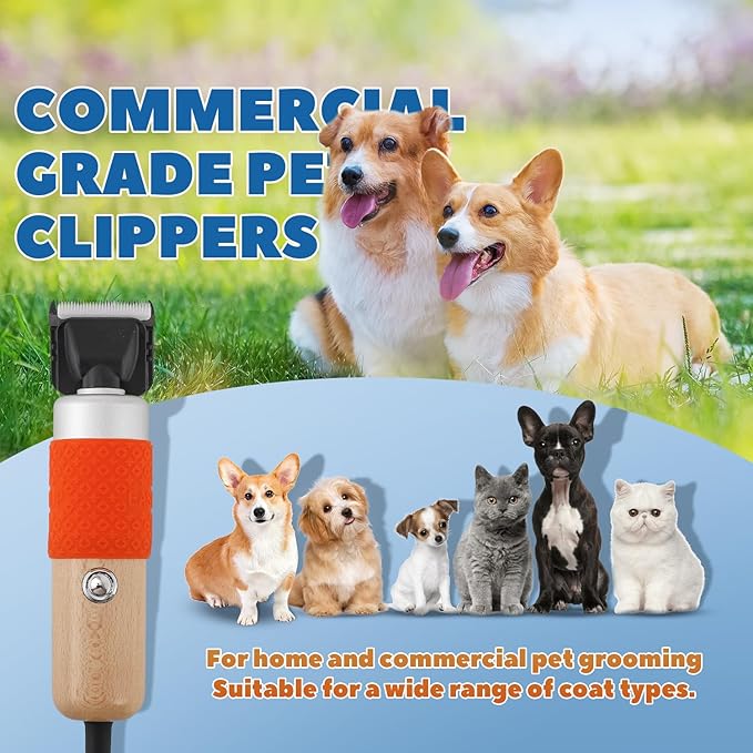 200W Pet Grooming Clippers for Thick Heavy Coats, 2000-6000rpm Stepless Speed Control & 10ft Power Cord, Low Noise< 50db, Dog Trimmer Kit with Extra Detachable Blade & 2 Limit Combs of 4 Sizes-PurrikoPets