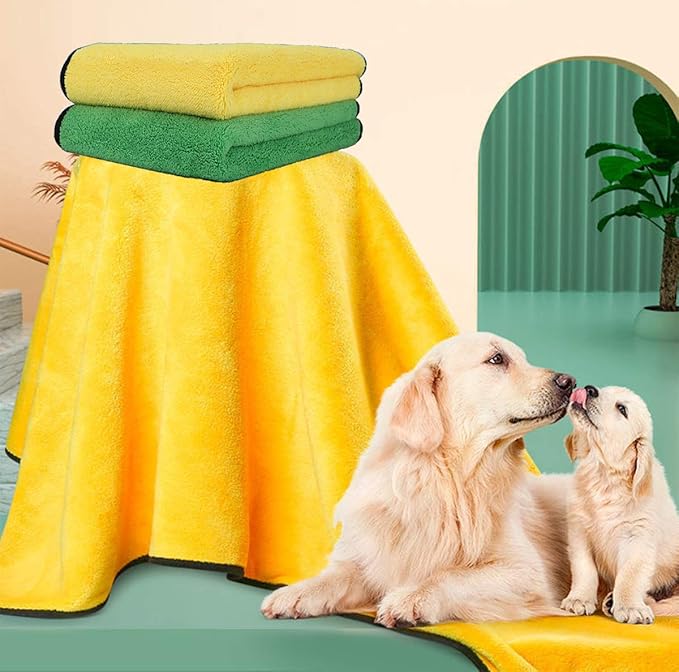 2 Pack Dog Towels Super Absorbent Pet Bath Towel Microfiber Dog Drying Towel for Small Dogs and Cats, Machine Washable, 11.8Inch x 23.6Inch, Yellow-Grey & Green-Grey-PurrikoPets