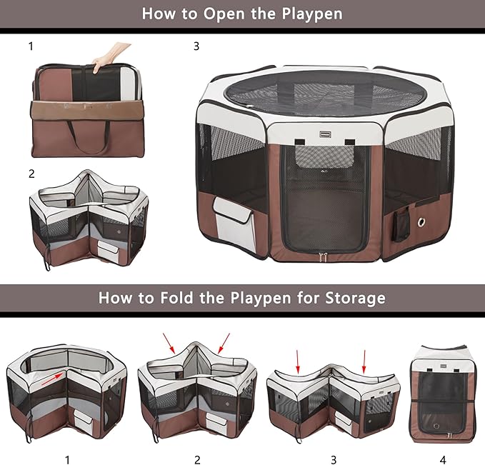 DONORO Dog Playpen 55" Portable Pet Play Pens for Medium Large Dogs, Foldable Exercise Kennel Tent Crate Indoor/Outdoor Travel Camping, Removable Top/Bottom (55"x55"x30"), 8-PurrikoPets