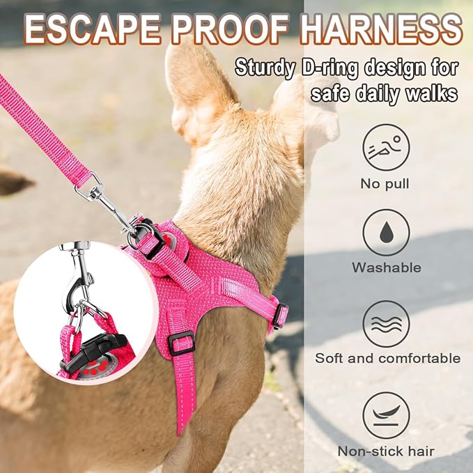 Dog Harness Step in Dog Vest Harness, Reflective Adjustable Puppy No Pull Harness Breathable Soft for Small and Medium Dogs Cats, Pink, XS-PurrikoPets