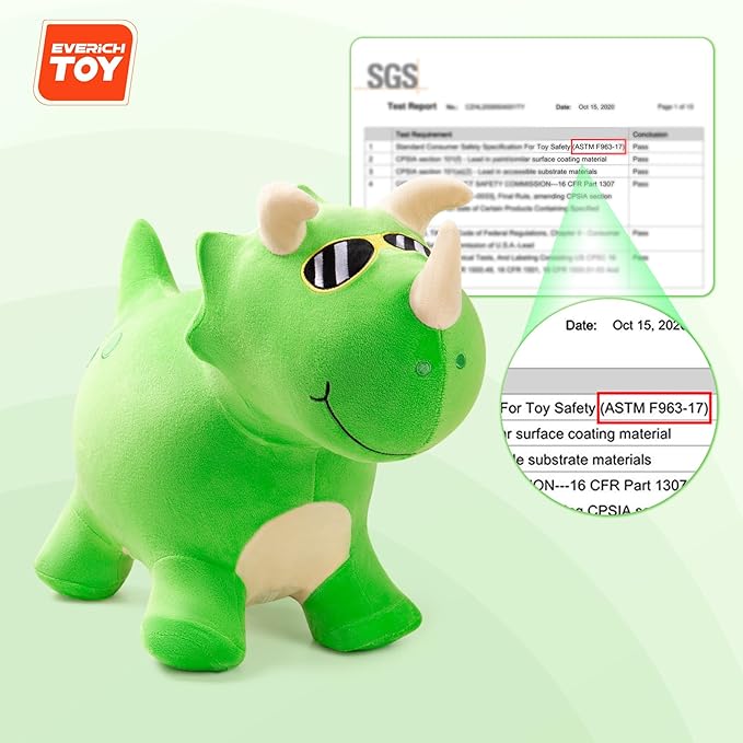 EVERICH TOY Bouncy Horse Dinosaur Toys, Inflatable Bouncing Animal Hopping Toys, Outdoor Indoor Ride on Bouncer, Boys Girls Birthday Gift for 18 Month 2 3 4 5 6 Year Old Kid- Plush Dinosaur Toy-PurrikoPets