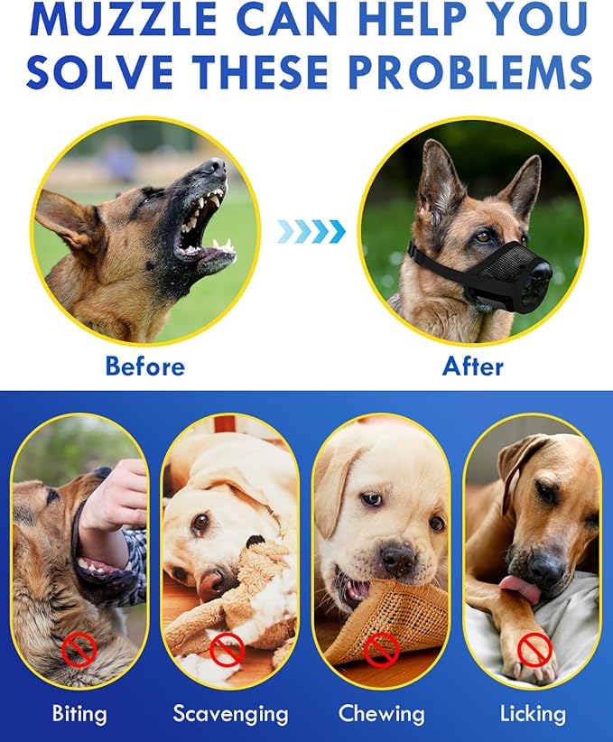 Dog Muzzle, Soft Air Mesh Muzzle for Small Medium Large Dogs Anti Biting Barking Chewing, Breathable Drinkable Adjustable Loop Pets Muzzle for German Shepherd Husky Labrador Retriever (Black,XL)-PurrikoPets