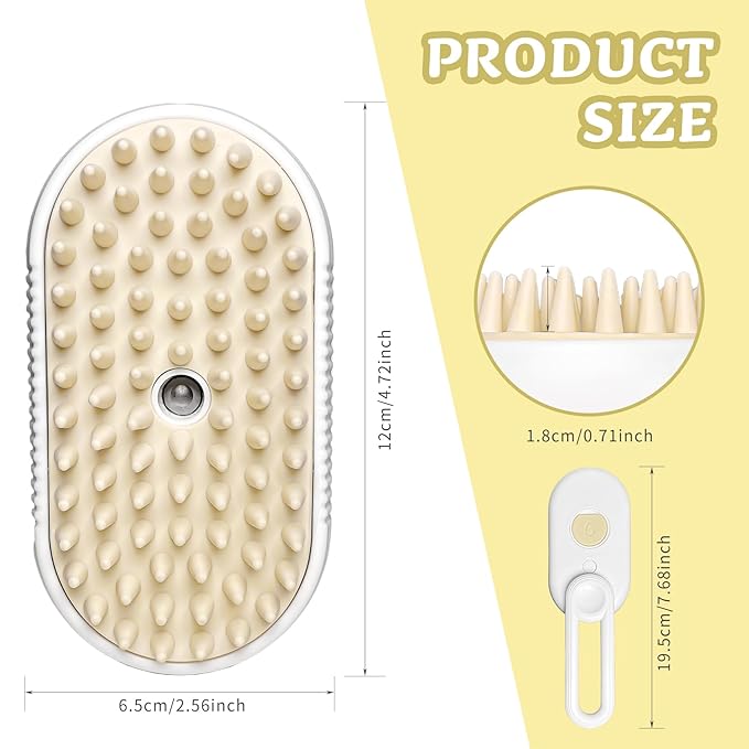 3-in-1 Rechargeable Steam Brush for Cats & Dogs - Anti-Static Spray Pet Grooming Brush with Warm Mist Massage, Hair Shedding Control, Detangling Comb & Cleaning Tool for Effective Deshedding-PurrikoPets