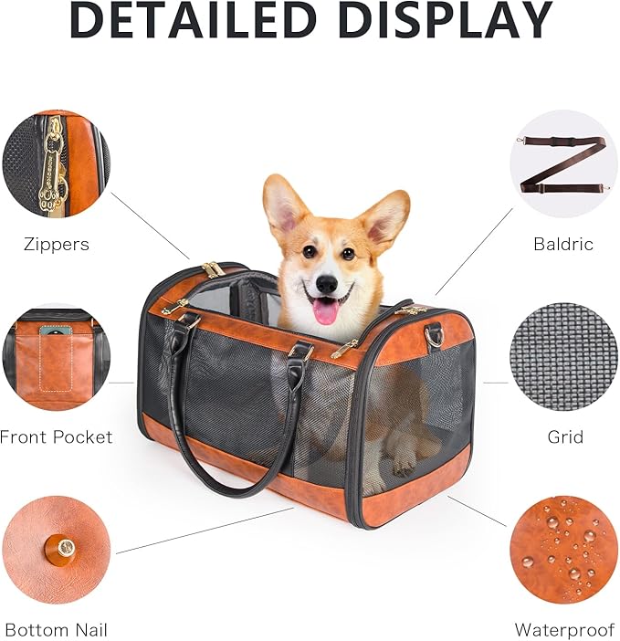 Dog Soft-Sided Carriers Pet Carrier for Small Dogs Cats, Fashion PU Leather Small Dog Carrier Pet Purse, Airline Approved Travel Pet Carrier for Puppy Kitten Small Animals-PurrikoPets