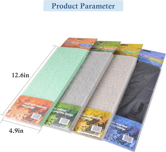 4 Pack Mixed Filter Pads 12.6" x 5" for Aquarium, Cut-to-Fit Fish Tank Filter Media with Ammonia&Carbon&Phosphate Reducer, Aquarium Filter Sponge, Compatible with Most Filters-PurrikoPets