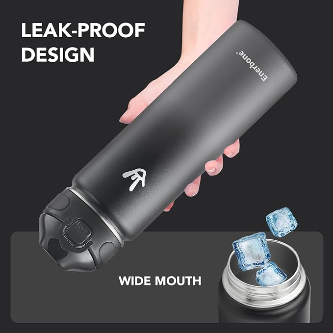 Enerbone 24 oz Insulated Water Bottle, Stainless Steel Bottle with Carrying Strap, Double-Wall Vacuum Insulation Design, Leakproof Sports Bottle with Straw, Keep Drinks Cold or Hot for Hours-PurrikoPets