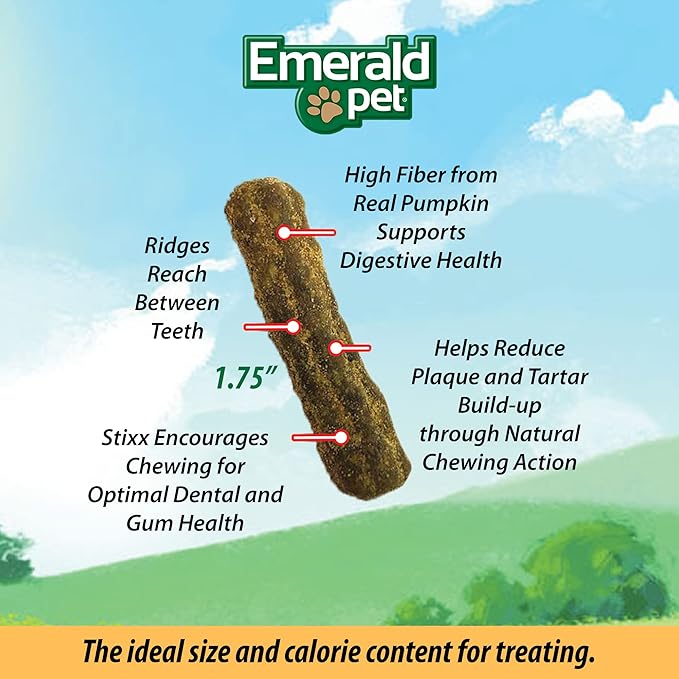 Emerald Pet Feline Dental Stixx — Tasty and Crunchy Cat Dental Sticks with Pumpkin for Digestive Health — Natural Grain Free Dental Treats for Clean Cat Teeth and Fresh Breath — Chicken Stixx, 3.6 oz-PurrikoPets