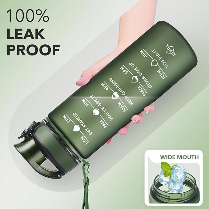 Enerbone Water Bottle, Leakproof BPA & Toxic Free, Motivational Water Bottle with Times to Drink and Straw, Fitness Sports Water Bottle with Strap for Office, Gym, Outdoor Sports-PurrikoPets
