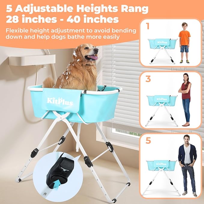 Elevated Portable Dog Bathtub, 5 Height Adjustable Dog Washing Station for Pet Shower and Grooming Foldable Bathing Tub with Storage & Anti-Slip Design for Small Large Dogs Cats-PurrikoPets