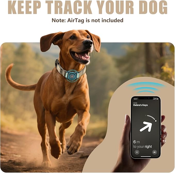 Airtag Dog Collar - Leather Dog Collar with Airtag Holder| IP68 Waterproof AirTag Holder with Metal Buckle, Comfortable GPS Dog Collars Tracker for Medium Large Dogs (Champagne Gold, L)-PurrikoPets