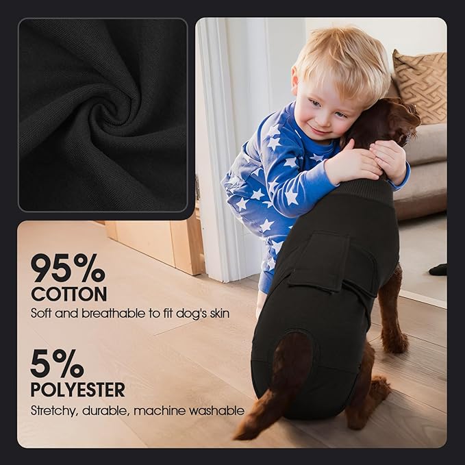 FUAMEY Dog Recovery Suit Male,Dogs Surgery Neuter Suits Puppy Spay Shirts for Female Protect Dog's Skin Anti Licking Abdominal Wounds Doggie Onesie Pet Bodysuit Alternative to Cone Black M-PurrikoPets