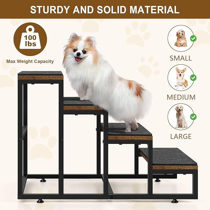 Dog Stairs for High Beds 4 Steps Dog Stairs for Small Medium Dogs Pet Stairs/Steps for Puppy, Cats, and Dogs, Easy to Walk on Dog Step for Beds and Cars-PurrikoPets
