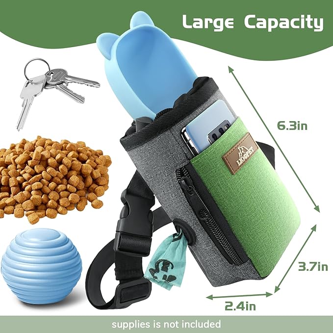 Dog Treat Pouch Training Behavior Aid, Dog Treat Training Bag for Dog Walks Outdoor Activities Travel, Built-in Poop Bag Dispenser 3 Ways to Wear-PurrikoPets