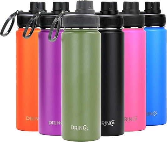 Drinco Stainless Steel Water Bottle Spout Lid Vacuum Insulated Double Wall Water Bottle Wide Mouth (40oz 32oz 22oz 18oz 14oz) Leak Proof Keeps Cold or Hot (22 oz, 22oz Forest)-PurrikoPets