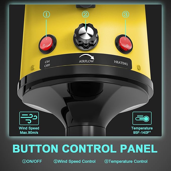 Dog Dryer High Velocity Dog Hair Dryer with 4 Nozzles 5.2HP/3800W (Professional Super Cyclone), Stepless Adjustable Speed Temperature Dogs Grooming Blow Dryer with Heater for Pets Hair Dryer, Yellow-PurrikoPets