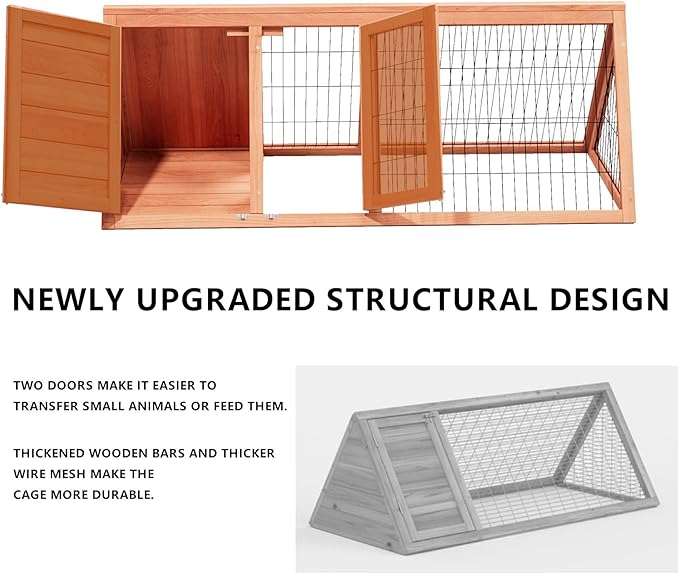 A-Frame Quail Coop,Wooden Quail Cage Indoor Outdoor,Triangle Rabbit Hutch with 2 Doors & Ventilating Wire for Small Animals,Sold by XilishppEcxEco (Ntural Wood)-PurrikoPets
