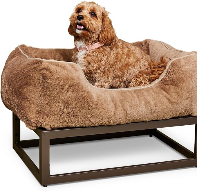 FUZI Luxury Aesthetic Dog Bed for Large Dogs with Washable Cover, Pet Couch, Pet Bed with Sides, Non-Slip Bottom, Soft and Durable Calming Dog Bed, Faux Rabbit Fur, Large 31.75x23.6x9.5 Light Brown-PurrikoPets