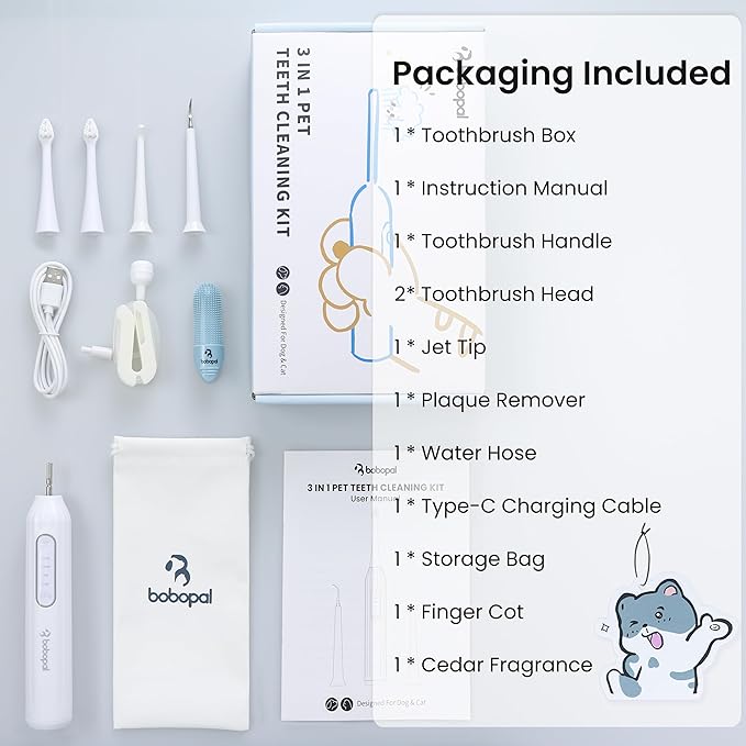 Dog Tooth Brushing Kit,3-in-1 Dog Teeth Cleaning Tools,Ultrasonic Electric Toothbrush & Plaque Remover for Dogs with Water Flosser for Teeth,2 Modes & 3 Intensity Levels,IPX7,1100mAh Battery-PurrikoPets