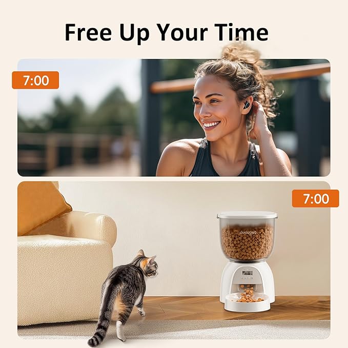 5L/21 Cup Automatic Cat Feeder, Timed Cat Food Dispenser, Automatic Pet Feeders Up to 6 Meals 1-20 Portion, Dual Power Supply Cats Feeder with Stainless Steel, Pet Dry Food Dispenser for Cats & Puppy-PurrikoPets