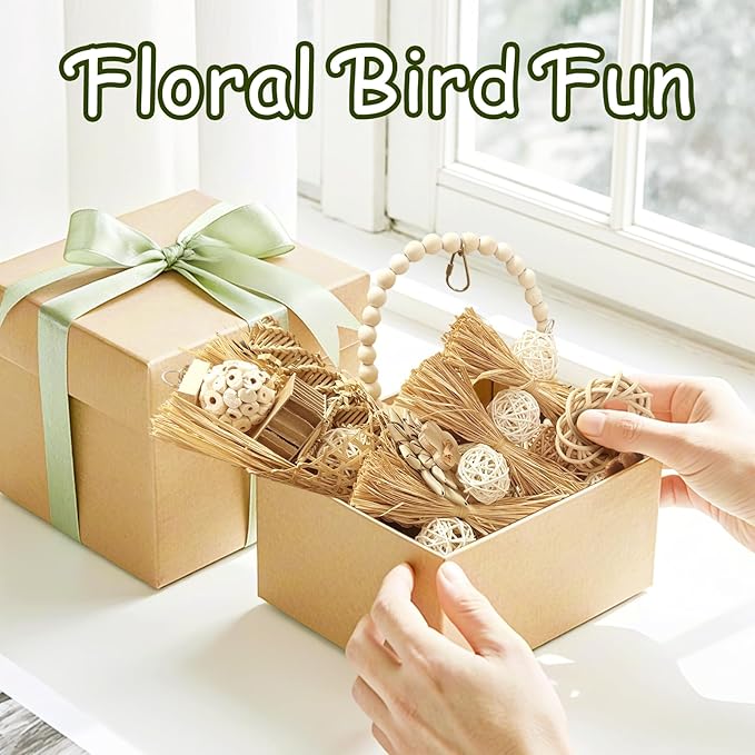 5-Pack Natural Flower Bird Toys – Foraging & Chewing Toys for Parakeets, Cockatiels, Conures & Small Birds – No Plastic, All-Natural Materials-PurrikoPets