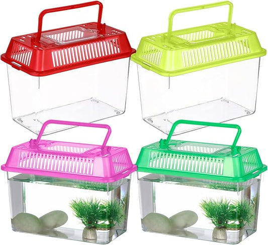 4pcs Mini Fish Tank: Portable Handheld Fish Tank Lightweight Aquarium Mini Portable Snail Terrarium Crabs Habitat for Shrimp Turtle Shrimp Goldfish Beach Toys Plastic (Random Color) 5.89X4.32X3.73In-PurrikoPets