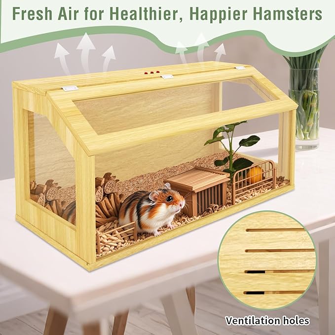 40" Large Hamster Cage, Chewproof Gerbil Cages and Habitats, Openable Top Roof Window with Silencing Pad, Wooden Guinea Pig Cage for Small Animals, Dwarf and Syrian Hamster, 40 x 20 x 20 Inches-PurrikoPets