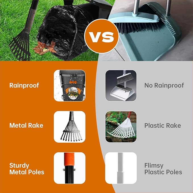 Dog Pooper Scooper with Bags & Dispenser - 37.4" Long Durable Metal Handle Swivel Bin & Rake & Spade Kit, Large Capacity Portable Pooper Scooper for Yards，Easy to Assemble-PurrikoPets