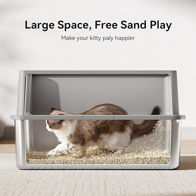 28" Extra Large XXL Stainless Steel Cat Litter Boxes with Lid Metal Cat Litterbox Pan for Big Cats and Multiple Cats, Anti-Leakage, Easy Cleaning, Include Scoop-PurrikoPets