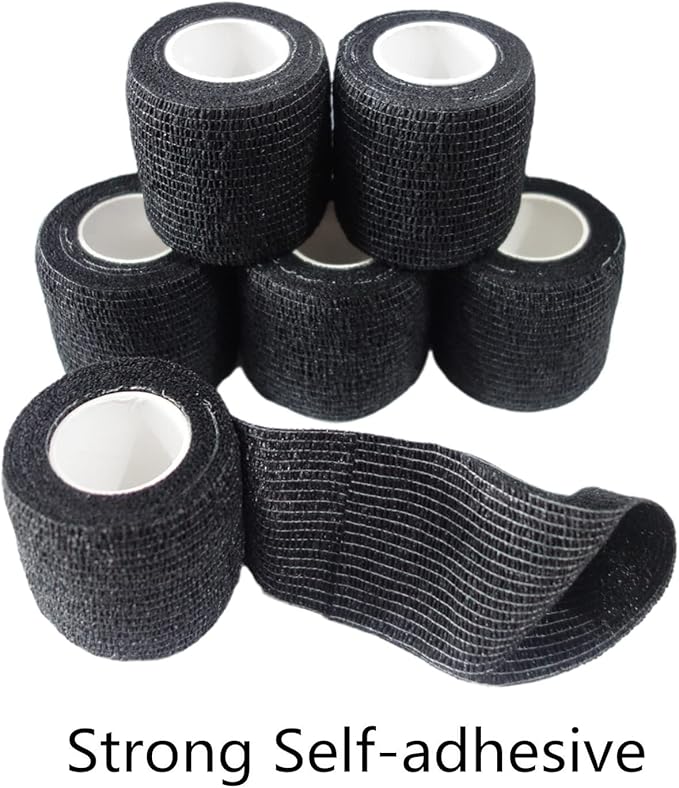 6 Pack 2" x 5 Yards Self Adhesive Bandage Wrap Breathable Cohesive Vet Wrap for Pets, Elastic Self-Adherent Tape for Sports, Wrist, Ankle (Black)-PurrikoPets