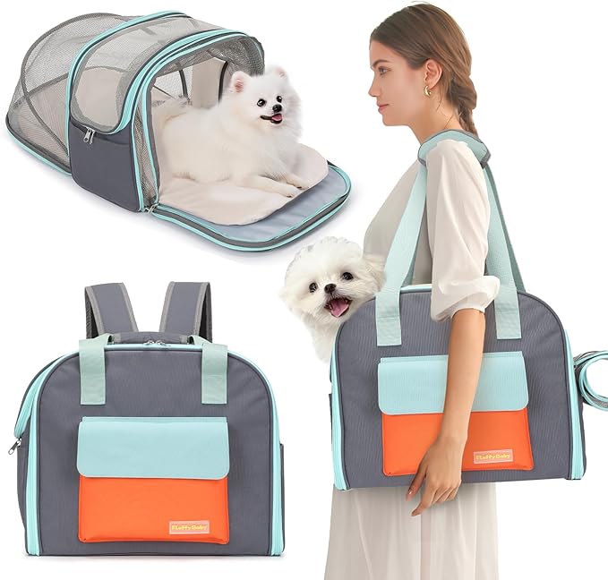 Expandable Pet Carrier Backpack, Cat Carrier Backpacks with Breathable Mesh for Cats Small Dogs Puppies Up to 25 Lbs Airline Approved Waterproof Travel Carrier with Safety Buckle for Hiking & Flights-PurrikoPets