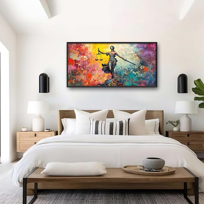 Extra Large Lady Justice Framed Wall Art for Living Room,Oversized Scales of Justice Pictures Wall Decor,Abstract Colorful Canvas Print Painting Modern Artwork Bedroom Office Bathroom 60L" x 30W"-PurrikoPets