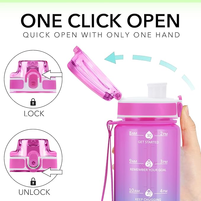32oz Motivational Water Bottles with Time Marker & Fruit Strainer, Transparent Gradient Color Water Bottle with Times to Drink, Leakproof & BPA Free, Reusable Bottle with Strap (No Straw)-PurrikoPets