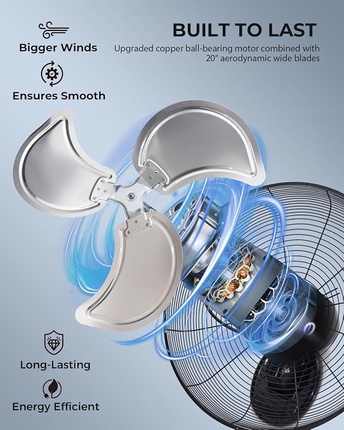 20 inch Wall Mount Fan Oscillating, 3-Speed 5500 CFM High Velocity Industrial Wall Mounted Fan, Heavy Duty Air Circulator for Garage, Shop, Gym, Workshop, Covered Patio - UL Listed-PurrikoPets