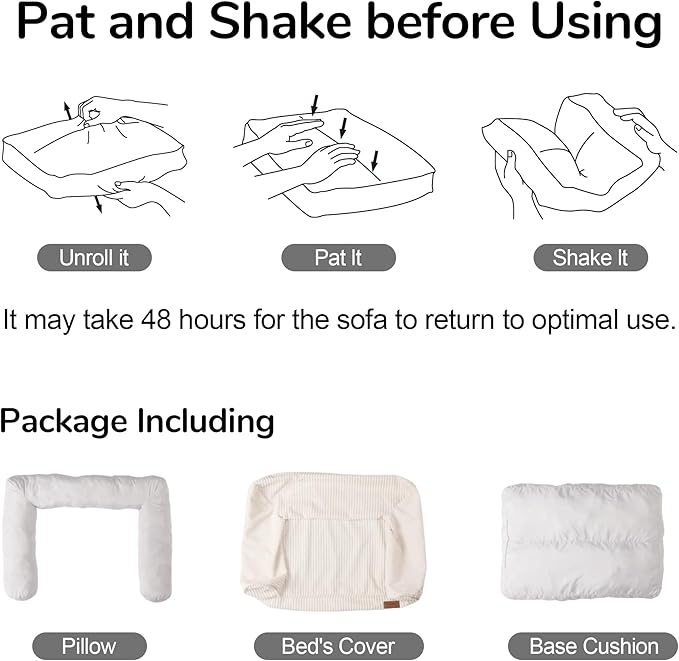 FUKUMARU Dog Couch Bed, Corduroy Cozy Cat Bed for Indoor Cats with Washable Cover, Supportive Waterproof Dog Beds Sofa for Small Dogs and Large Cats Cute, 28inch, Medium, Light Grey-PurrikoPets