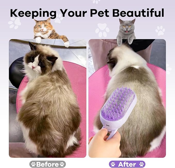 4 in 1 Cat Steam Brush Rechargeable pet spray comb Steam Brush for Cats and Dogs, Massage, Cleaning, Shedding & Combing Multifunctional Hair Removal Anti Static Grooming Tool for home (Beige)-PurrikoPets