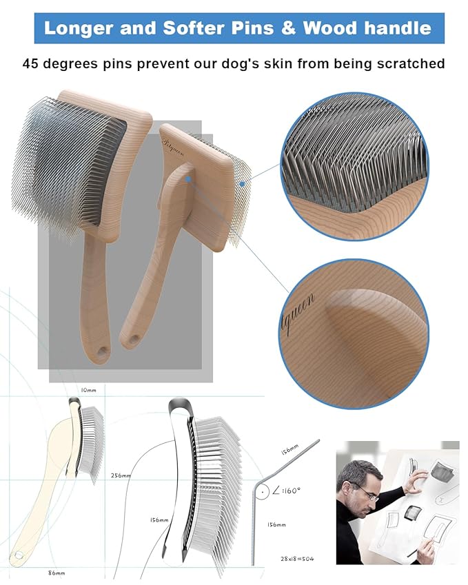 Dog Slicker Brush for Large Dogs, Professional Doodles Brush for Poodles, Goldendoodles and Labradoodles - Easy to Remove Tangles, Mats and Fluff - 3.8"x3.2" Head, 8" Wood Body-PurrikoPets