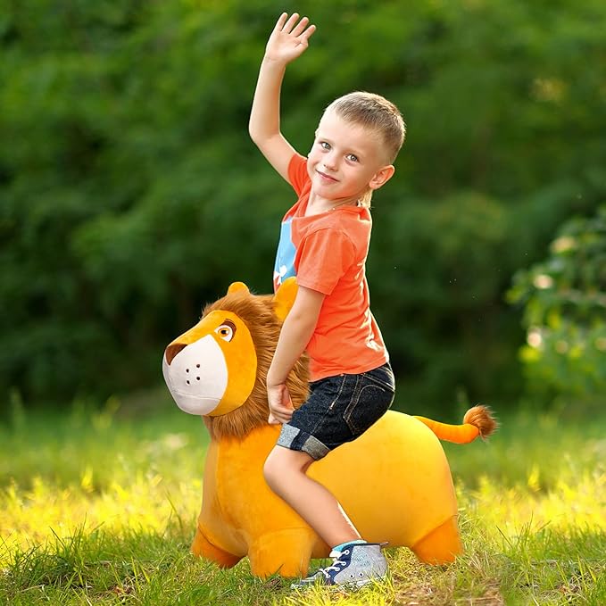 EVERICH TOY Lion Bouncy Horse, Inflatable Plush Hopping Toy, Bouncing Animal Hopper for Toddlers, Fun Ride-On Toy for Kids 18 Months-6 Years, Indoor & Outdoor Play, Great Gift Boys Girls-PurrikoPets