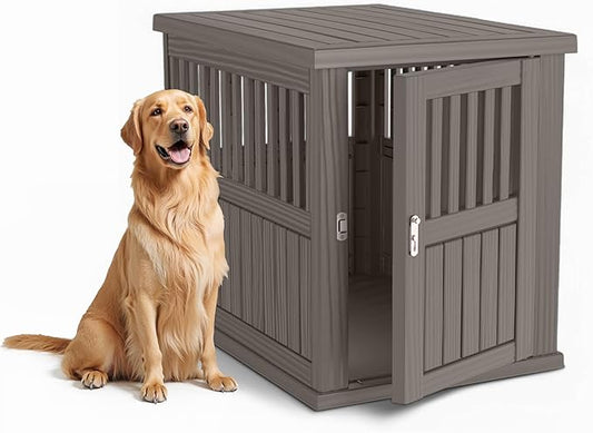 Dog House - Resin Outdoor Dog Kennel with Ventilated Design, Waterproof Dog Bed Shelter for Backyard, Garden & Patio-PurrikoPets