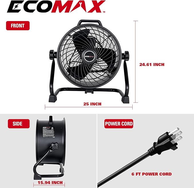 16 Inch High Velocity Industrial Fan Portable Heavy Duty Drum Metal Shop Fan with 3-Speed 360° Tilting, Floor Fans for Warehouse Workshop Garage, ETL Listed, EMF101618D-PurrikoPets