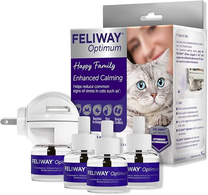 FELIWAY Optimum Cat, Enhanced Calming Pheromone Diffuser: 1 Diffuser Kit & 3 Refills-PurrikoPets