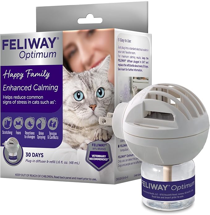 FELIWAY® Optimum 30 Day Cat Calming Plug In Pheromone Diffuser Starter Kit, 48ml - Helps Reduce Common Signs of Stress in Cats & Kittens, Enhanced Calming-PurrikoPets
