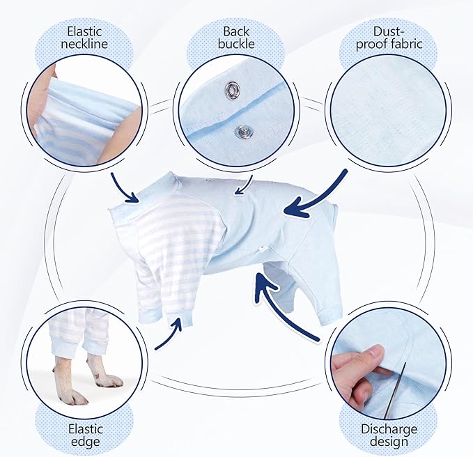 Dog Recovery Suit, Abdominal Wound After Surgery Wear, Anti Licking Bodysuit with Snaps, E-Collar & Cone Alternatives, Long Sleeve Dog Spay Surgical Onesie Prevent Shedding(XL, Blue)-PurrikoPets