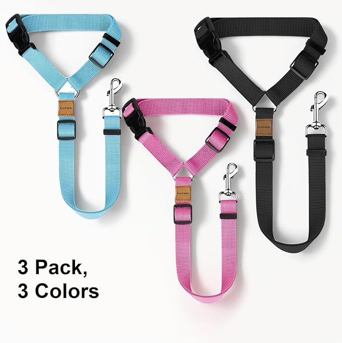 3 Pack Dog Seat Belt for Car, Car Headrest Restraint Adjustable Nylon Fabric, Dog Restraints Vehicle Seatbelts Harness-PurrikoPets